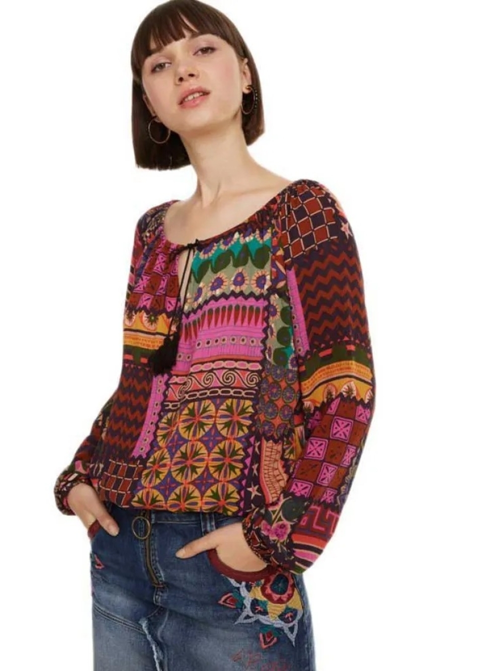 Desigual Bohemian Multicolor Peasant Top Medium